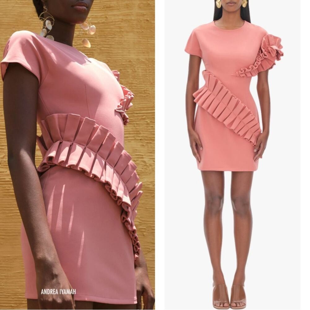 ANDREA IYAMAH Safia Pleated Ruffle Pink Mini Dress Size Small | Poshmark