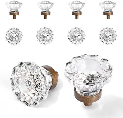 Vintage Cabinet Knobs Crystal Cabinets Knob 8 Pack, Antique Brass Bronze Small Pull, Clear Crysta... | Amazon (US)