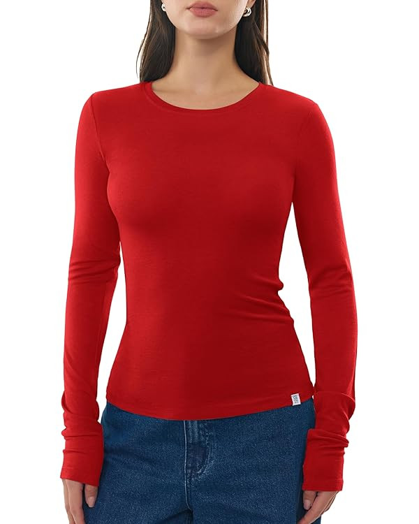 Women's Merino Wool Blend Shirts Long Sleeve Tops Crew Neck Fitted Basic Tee Cozy Embrace Collect... | Amazon (US)