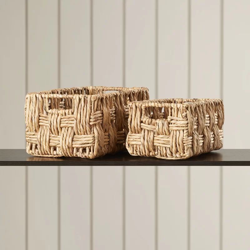 2 Piece Brown Jute Handmade Storage Basket with Handles Set, 16", 13"W | Wayfair North America