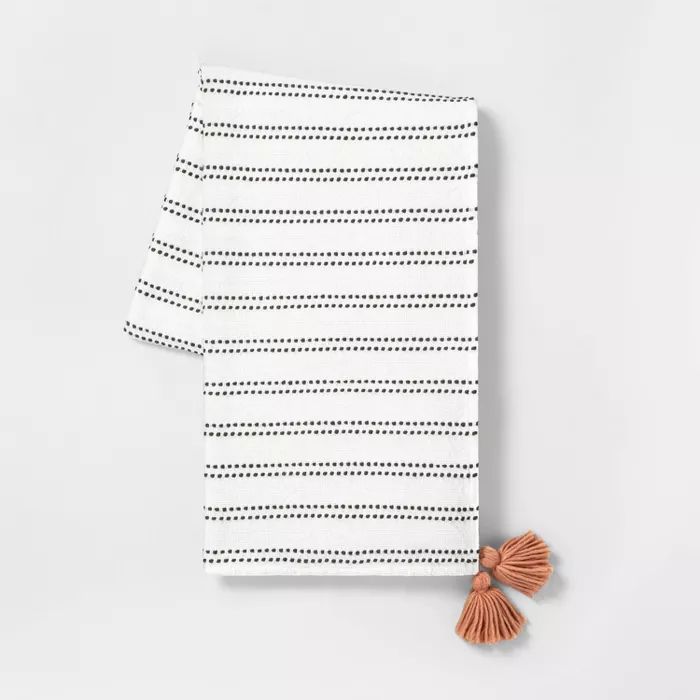 Stripe Tassel Throw Blanket Sour Cream / Dark Gray with Pink Tassels - Hearth & Hand™ with Magn... | Target