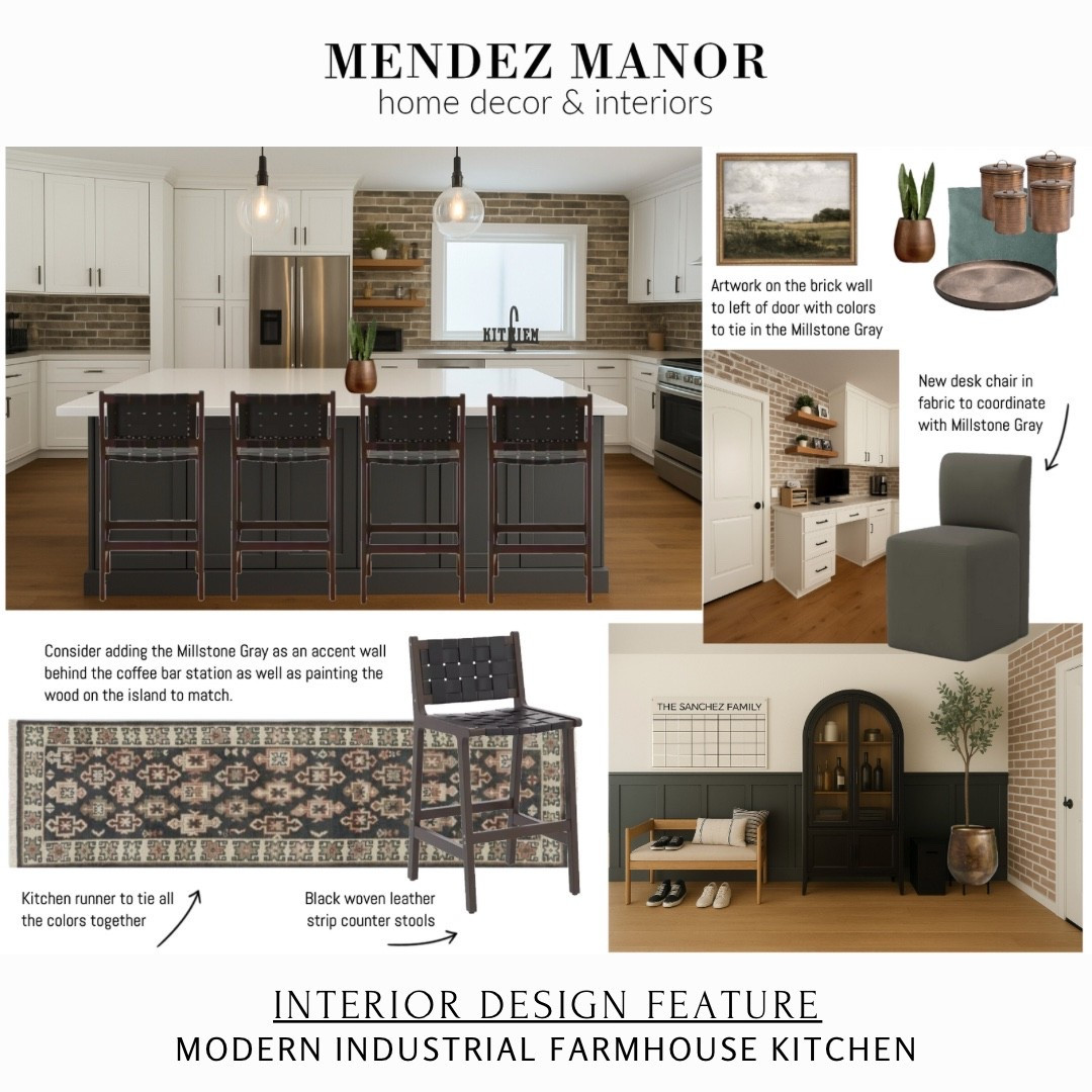 Helping my client create a cohesive look throughout their open concept living space using the color: Millstone Gray by Benjamin Moore. 

It’s a perfect green/gray color that blends well with other shades of green. 

We are adding new counter stools, kitchen runner and desk chair to tie it all together. 🙌🏻

#kitchendesign #barstools

#LTKSaleAlert #LTKFindsUnder100 #LTKHome