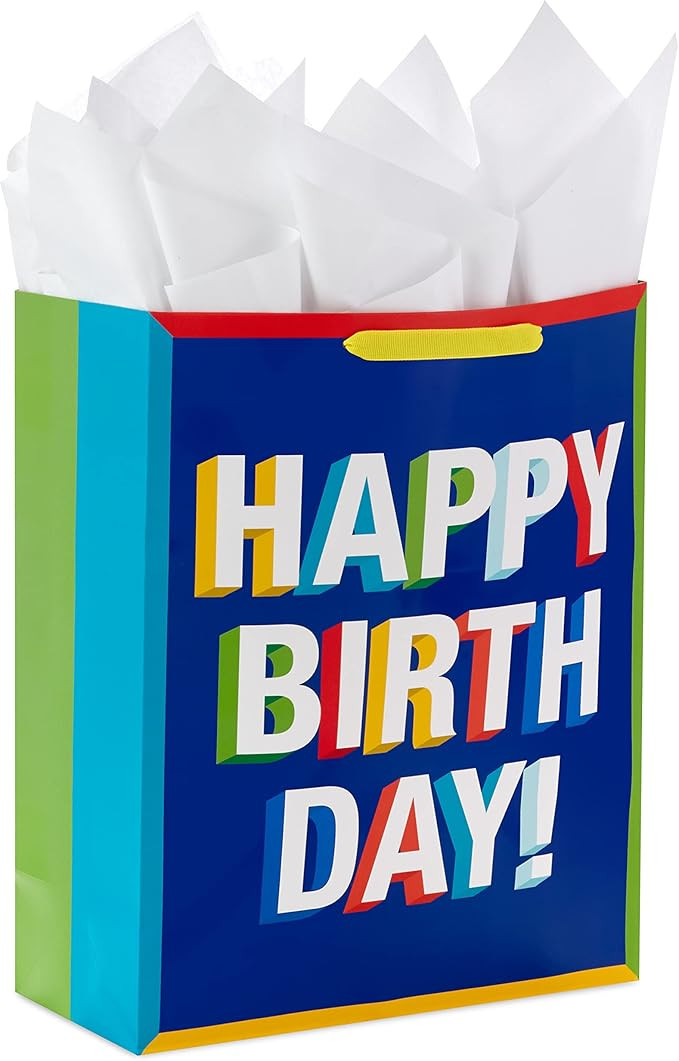 Hallmark 15" Extra Large Birthday Gift Bag with Tissue Paper (Happy Birthday, Red, Blue, Yellow, ... | Amazon (US)