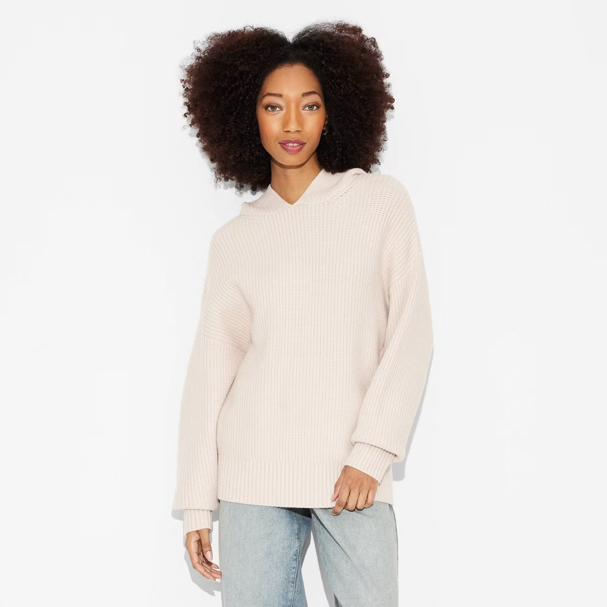 Women's Oversized Ribbed Hoodie Pullover Sweater - Wild Fable™ Light Beige XS | Target