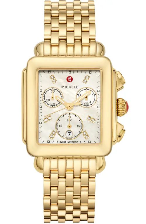 MICHELE Deco Diamond Chronograph Watch Head & Bracelet, 33mm in Gold at Nordstrom | Nordstrom
