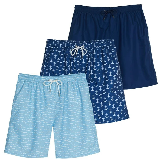 Real Essentials 3-Pack: Boy's Swim Board Shorts Trunks with Drawstring Beach UPF Swimwear Surf Sw... | Walmart (US)