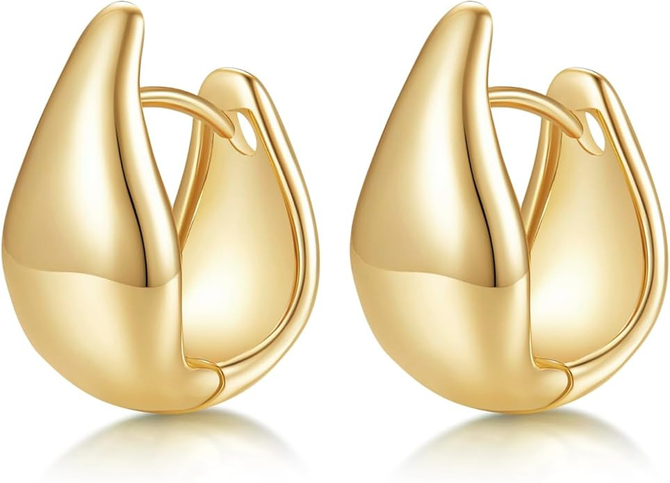 MINDDHA 14K/18K Yellow/White Gold Plated Teardrop Huggie Hoop Earrings for Women | Teardrop Hoops... | Amazon (US)