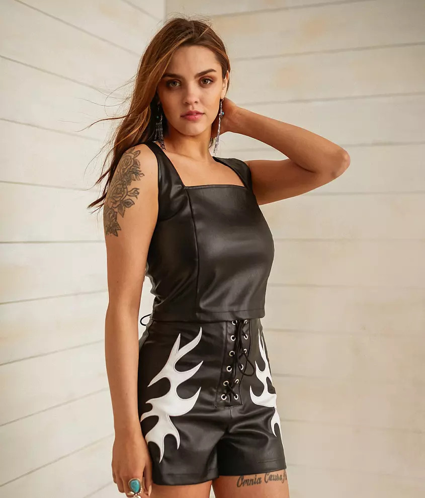 Faux Leather Cropped Tank Top | Buckle