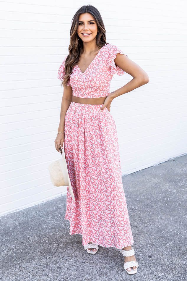 Wander The Town Pink Floral Maxi Skirt | The Pink Lily Boutique
