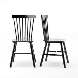 Windsor Black Solid Wood Dining Chairs for Kitchen and Dining Room (Set of 4) | The Home Depot