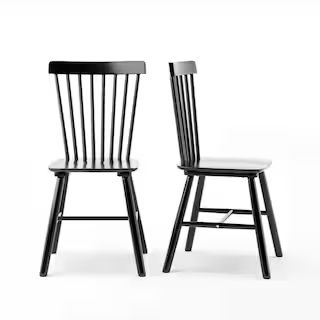Windsor Black Solid Wood Dining Chairs for Kitchen and Dining Room (Set of 4) | The Home Depot