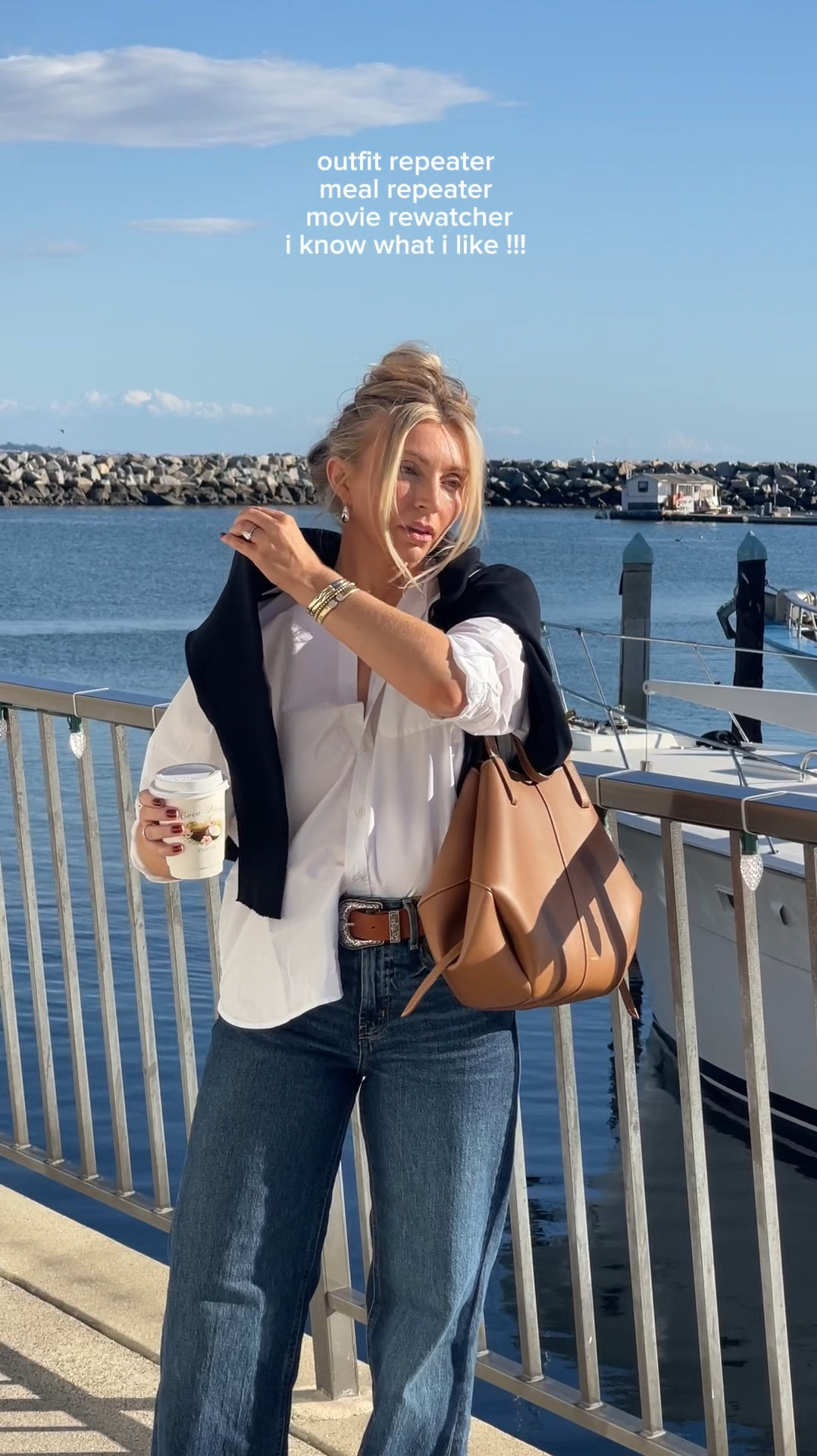 I like what I like !!!! A white button down, sweater and jeans - my go to outfit !! 
White button up- small 
Blue sweater- small (it runs small I would size up) 
@frankandeileen #frankandeileenpartner #wearloverepeat 