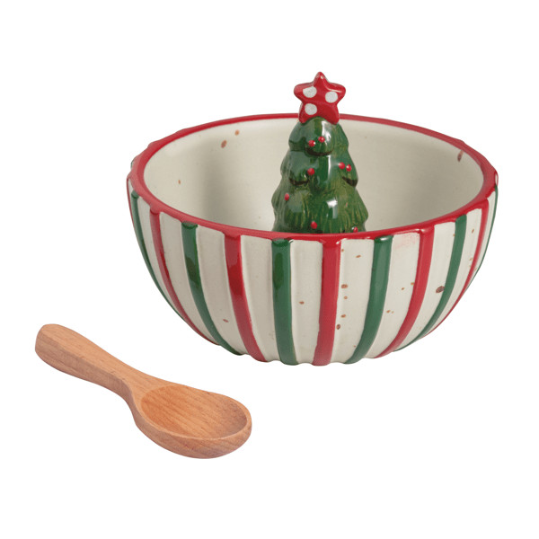 Mud Pie Christmas Tree Candy Dish in Green | Stoneware | Mud Pie