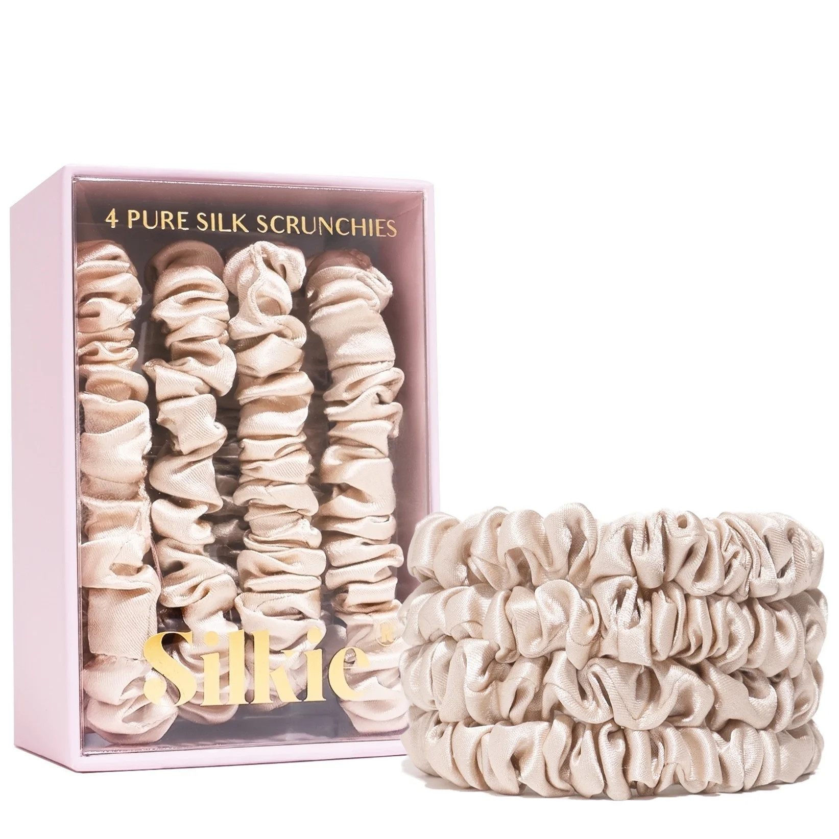 SILKIE x4 Set - Forget Satin - 100% Pure Mulberry Silk Beige Skinny Scrunchies Travel Pouch Every... | Walmart (US)