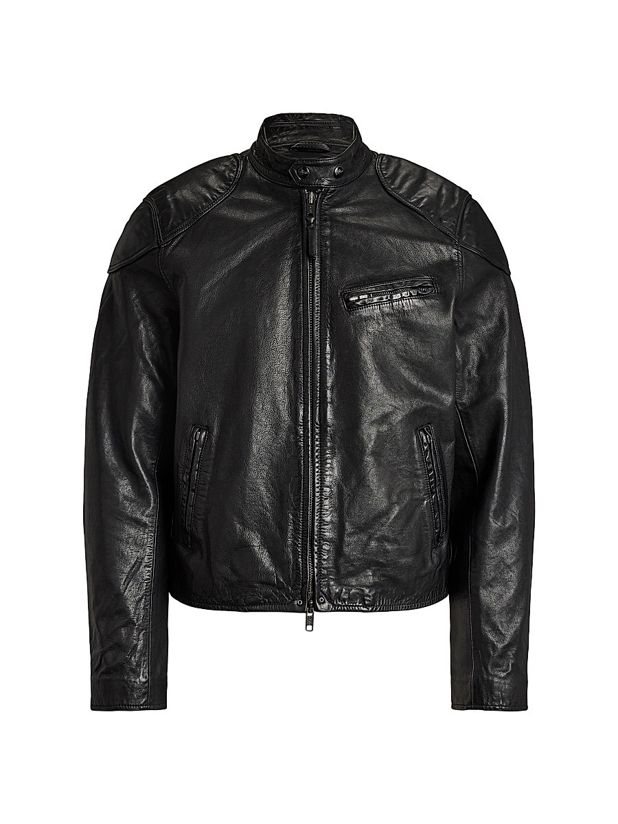 Men's Café Racer Leather Biker Jacket - Polo Black - Size Small | Saks Fifth Avenue
