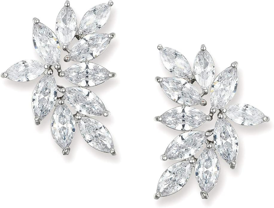 SWEETV Bridal Wedding Earrings for Brides Bridesmaid, Marquise Cubic Zirconia Rhinestone Cluster ... | Amazon (US)