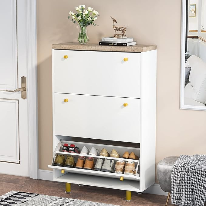 Amazon.com: Tribesigns 3 Drawer Shoe Cabinet, Freestanding Shoe Rack Storage Organizer with Flip ... | Amazon (US)