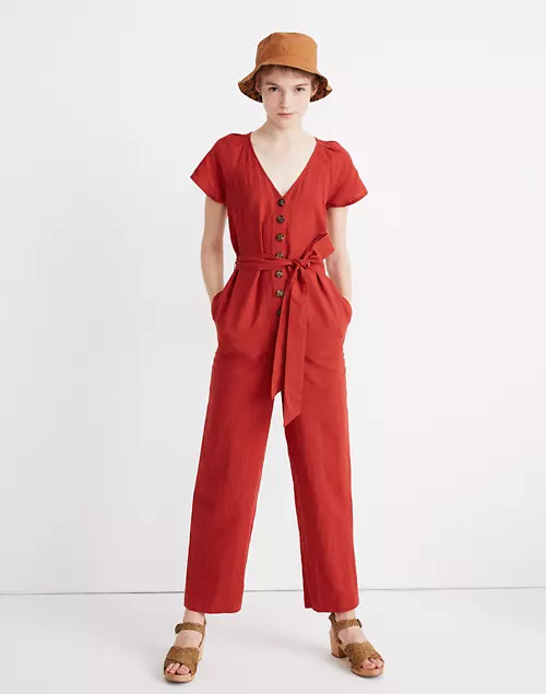 Linen-Cotton Pleat-Sleeve Jumpsuit | Madewell