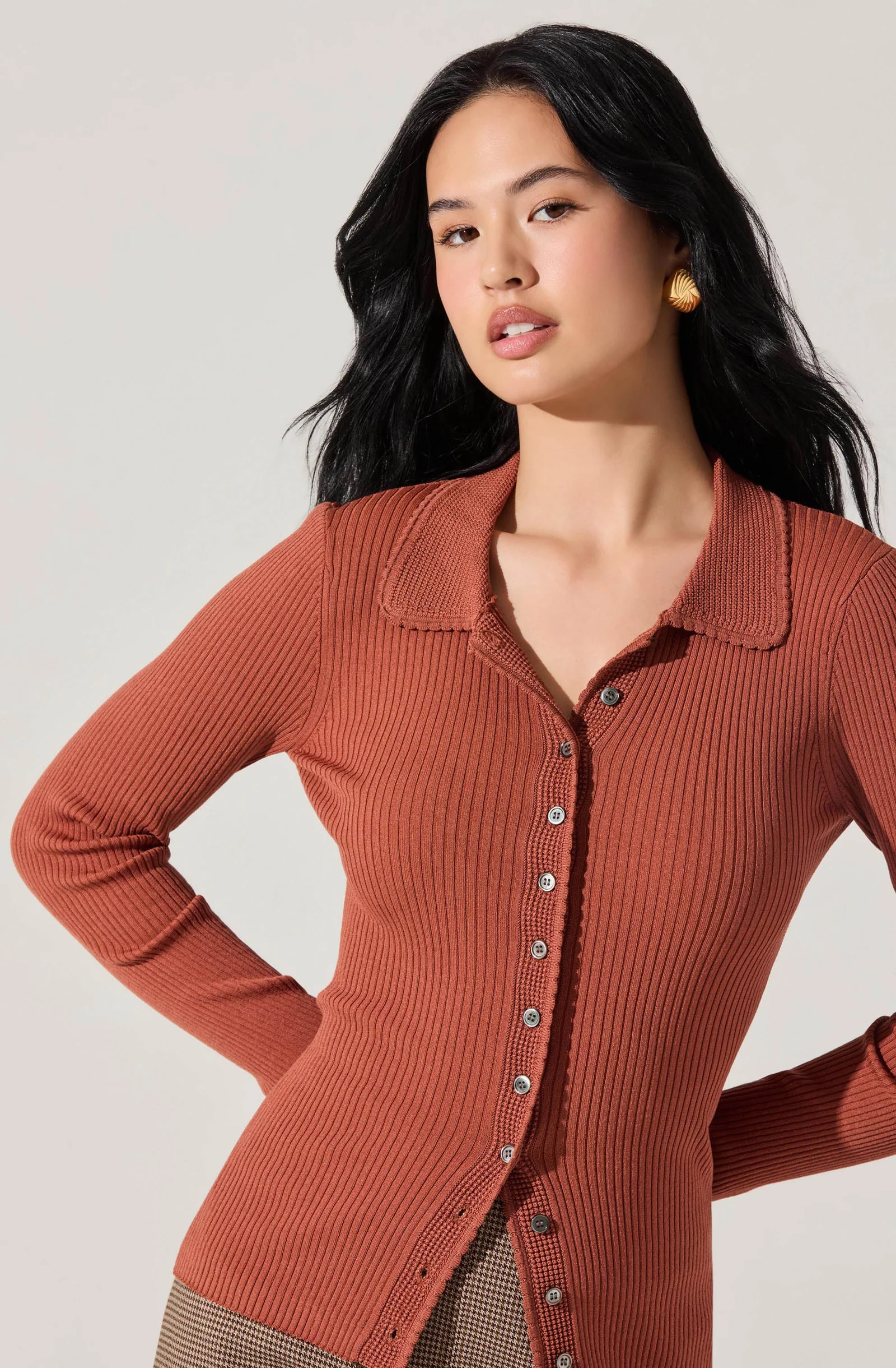 Keren Collared Ribbed Knit Cardigan | ASTR The Label (US)