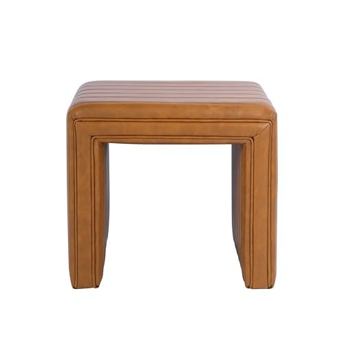 HomePop Modern Channel Tufted Faux Leather Ottoman Home Décor|Ottoman for Living Room & Bedroom - Carmel Brown | Amazon (US)