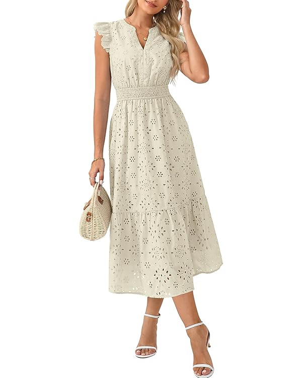 GRACE KARIN Womens Summer Boho Maxi Dress Casual 2026 Spring V Neck Eyelet Dresses Flowy Vacation... | Amazon (US)