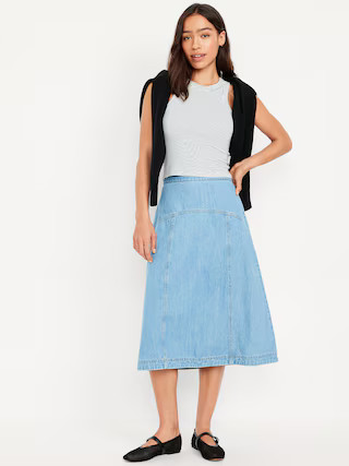 Mid-Rise Jean Midi Skirt | Old Navy (US)