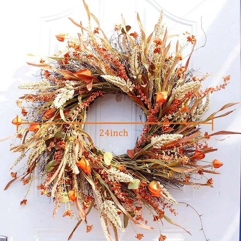 Fall Wreath 24 Inches with Wheat and Straw, Large Farmhouse Autumn Harvest Wreath for Front Door | Walmart (US)