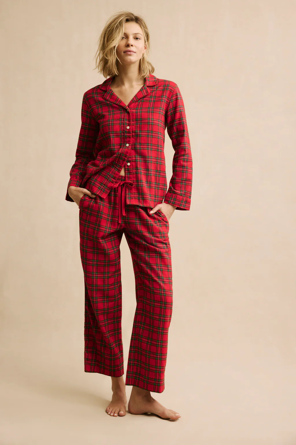 Flannel Pants Set in Classic Red Holiday Tartan | Lake Pajamas