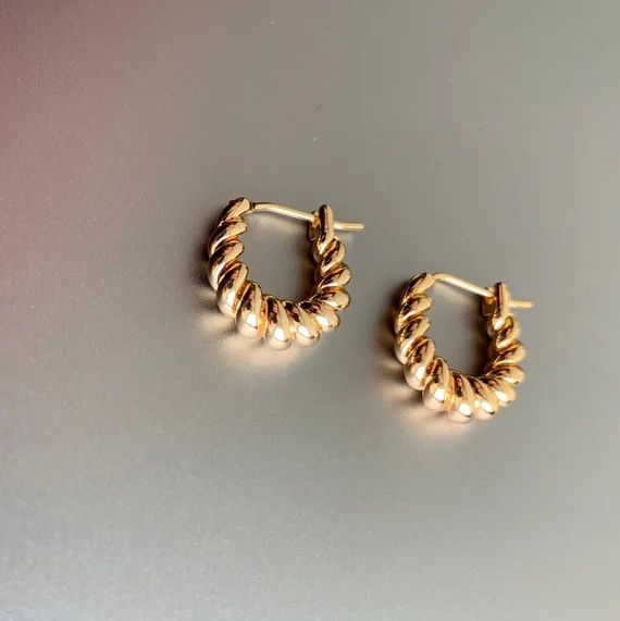Gold Croissant Hoops, Twisted Hoops in Gold Chunky Thick Hoops, Gold Twist Hoop Earrings, Dainty ... | Etsy (US)