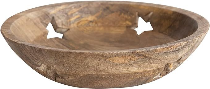 Creative Co-Op 11-1/2" Round x 2-3/4"H Mango Wood Bowl w/Star Cut-Outs, Natural Brown | Amazon (US)