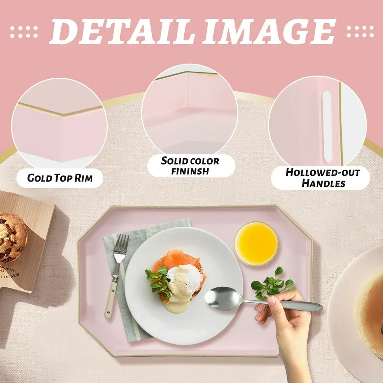 MAONAME Pink Decorative Tray, Octagonal Serving Tray with Handles, Plastic Tray for Coffee Table,... | Walmart (US)
