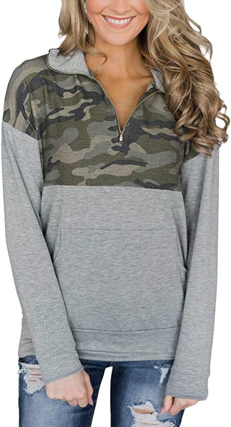 AlvaQ Women Quarter Zip Color Block Pullover Sweatshirt Tops with Pockets(9 Colors,S-XXL) | Amazon (US)