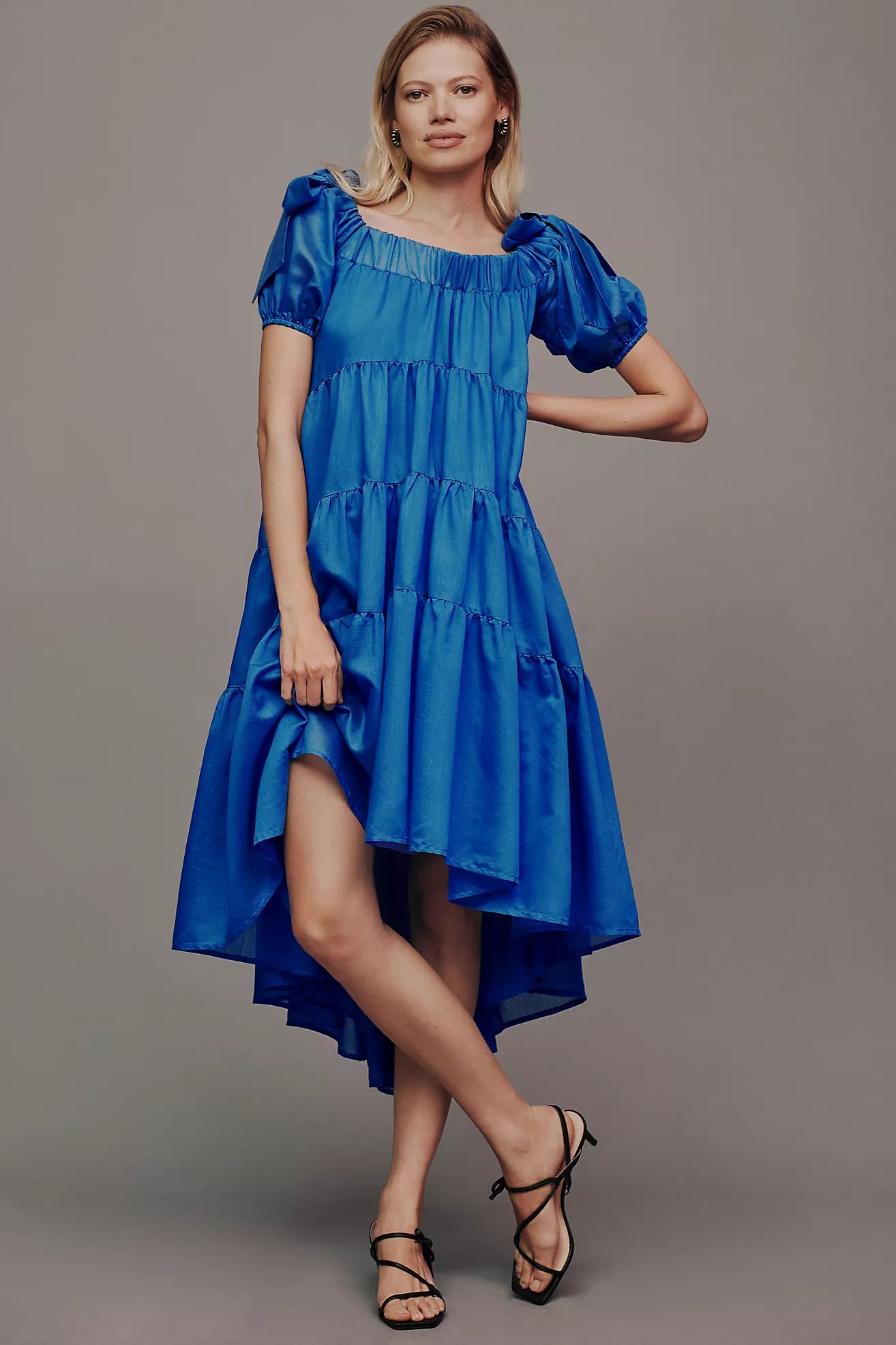 By Anthropologie Off-The-Shoulder Tiered High-Low Midi Dress | Anthropologie (US)