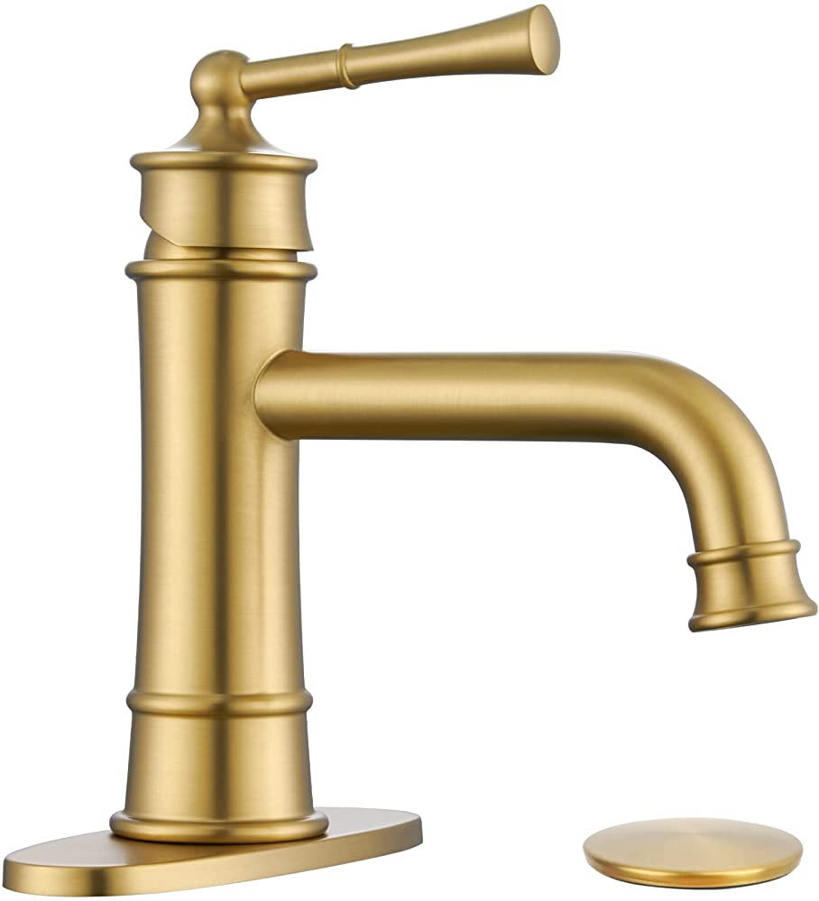 Hangoro Bathroom Faucet, Brush Gold Single Handle Faucets for Bathroom Sink, Solid Valve & Pop Up Dr | Amazon (US)