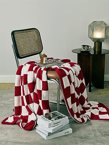 XPKWS Checkered Checkerboard Throw Blankets for Toddler Knitted Gingham Warm Cozy Microfiber Reversible for Home Decor Bed Couch (Red, 28"x40") | Amazon (US)
