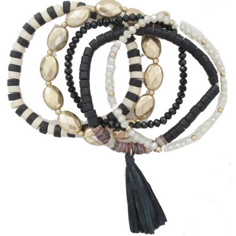 Time And Tru Women's Black 5 piece Tassel Stretch Bracelets | Walmart (US)