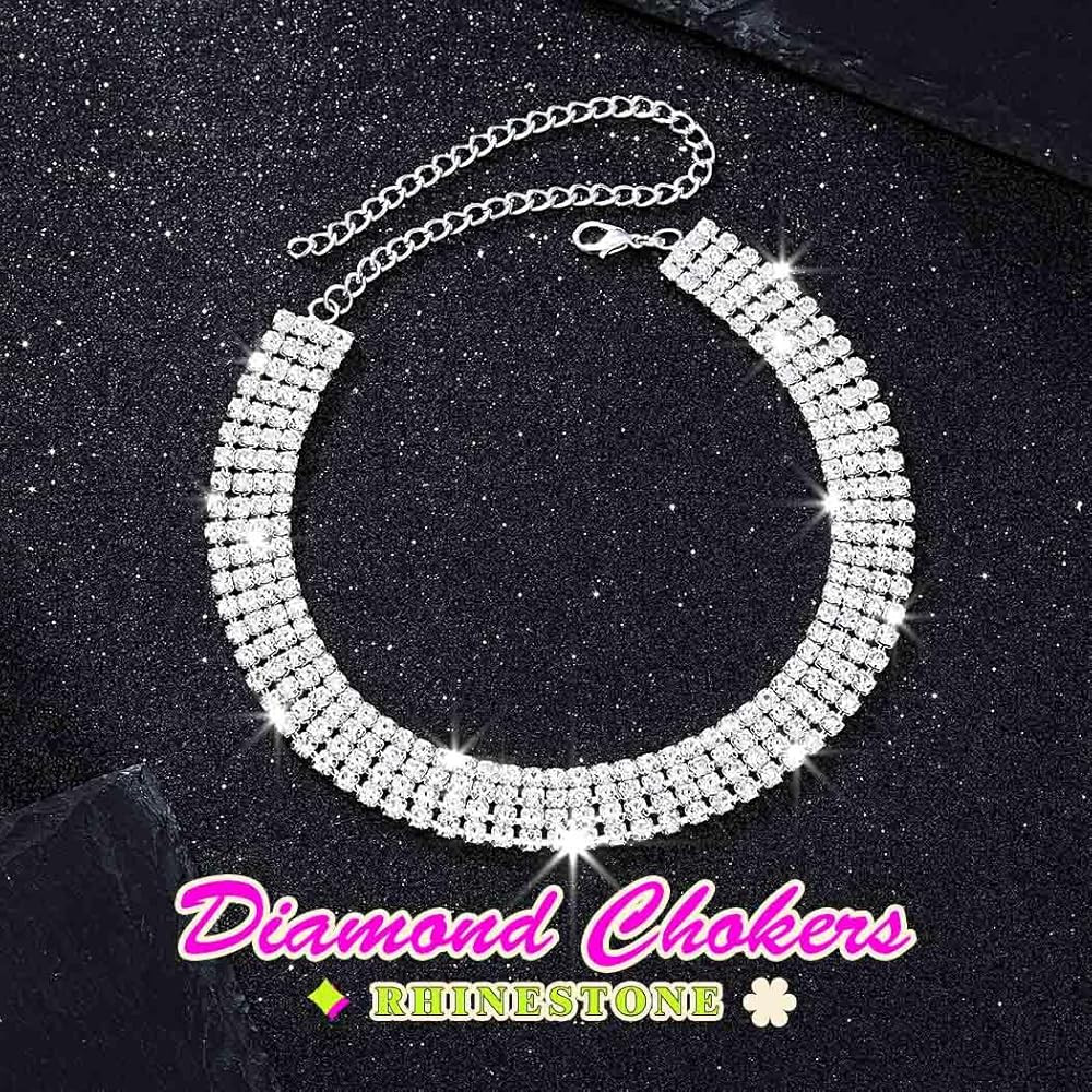 JAKAWIN Diamond Choker Necklace Silver Rhinestone Chokers Jewelry for Women | Amazon (US)