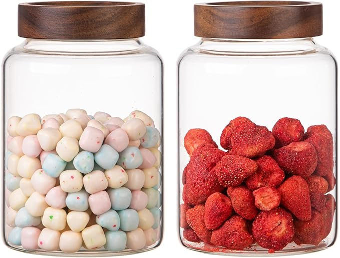Large Glass Coffee Jars 60 oz /1800ml, Round Storage Canister with Wooden Lid Clear Glass Food Ja... | Amazon (US)