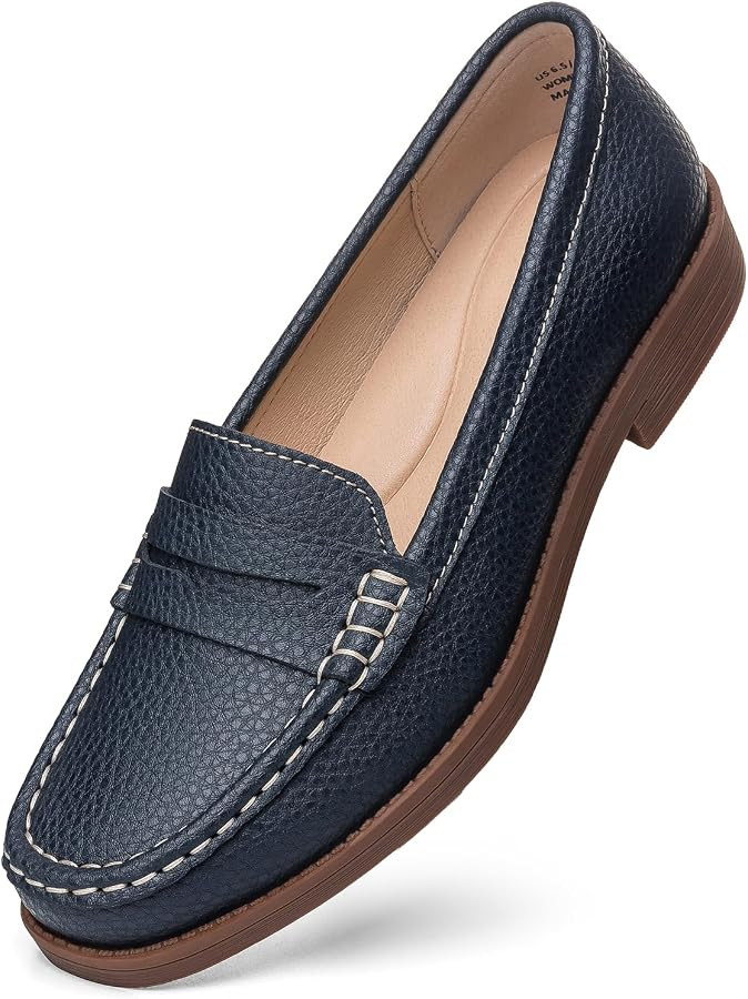 Geoeleph Women's Comfortable Leather Penny Loafers Cute Slip on Business Casual Dress Shoes Offic... | Amazon (US)