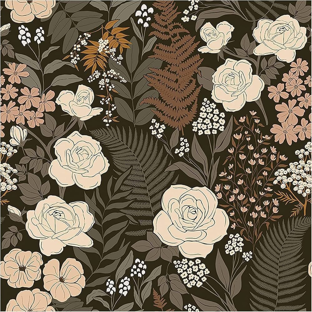 HAOKHOME 93276 Peel and Stick Wallpaper Floral Vintage Removable Rose Leaf Black/Brown/Beige Stic... | Amazon (US)