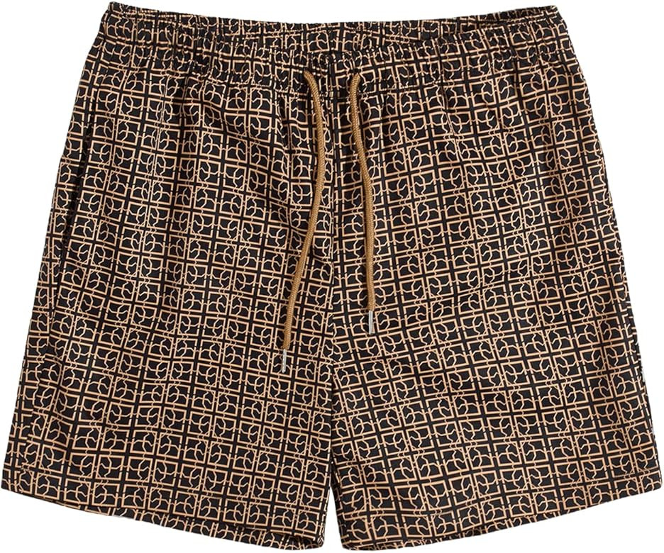 Romwe Men's Drawstring Waist Casual Printed Shorts with Pockets Straight Leg Beach Shorts | Amazon (US)