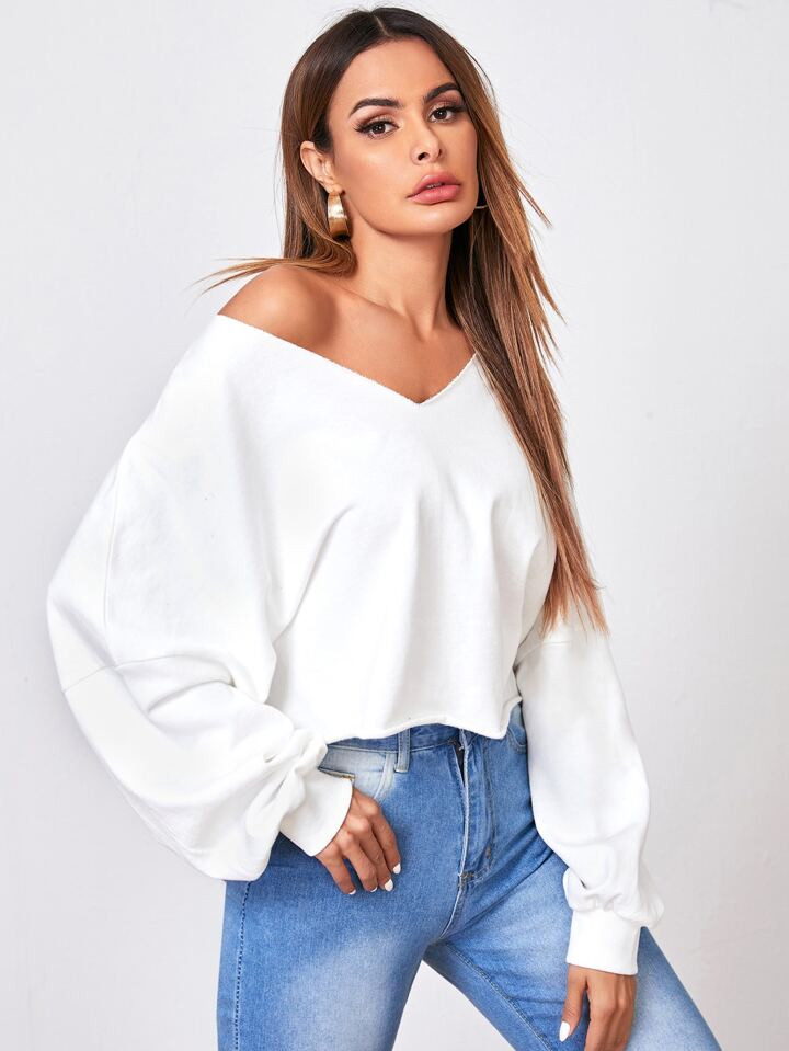 SHEIN Essnce Drop Shoulder Raw Hem Pullover | SHEIN