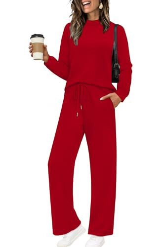 Lounge Sets for Women Two Piece Christmas Outfits Pajamas Casual Travel 2 Piece Sweatsuits Tracksuit Set Womens Fall Fashion 2025 Sweatpants Winter Clothing Sweat Set Loungewear Matching Sets Red | Amazon (US)
