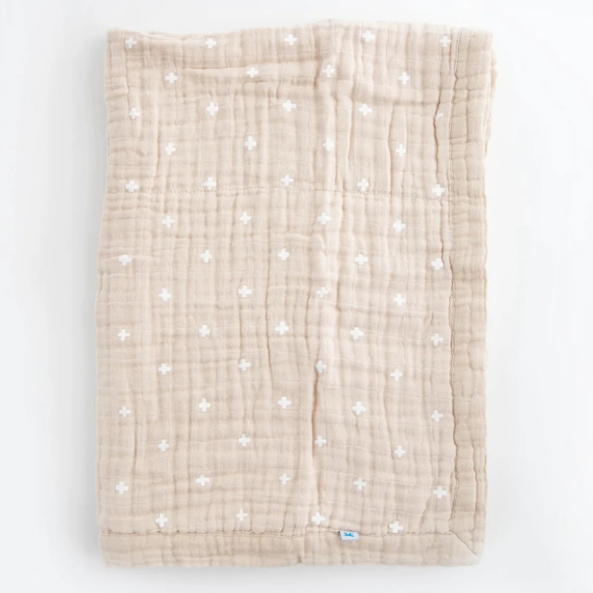 Cotton Muslin Baby Blanket, Taupe Cross | SpearmintLOVE