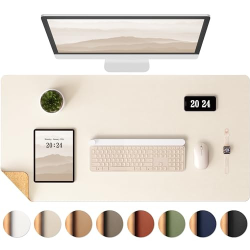 Aothia Dual-Sided Desk Pad - Leather Desk Mat, Natural Cork Desk Pad Protector, Large Mouse Pad for Desk, Waterproof Desk Blotter Pad, Desk Writing Pad for Office Work/Home, Beige (25.6"x13.7") | Amazon (US)