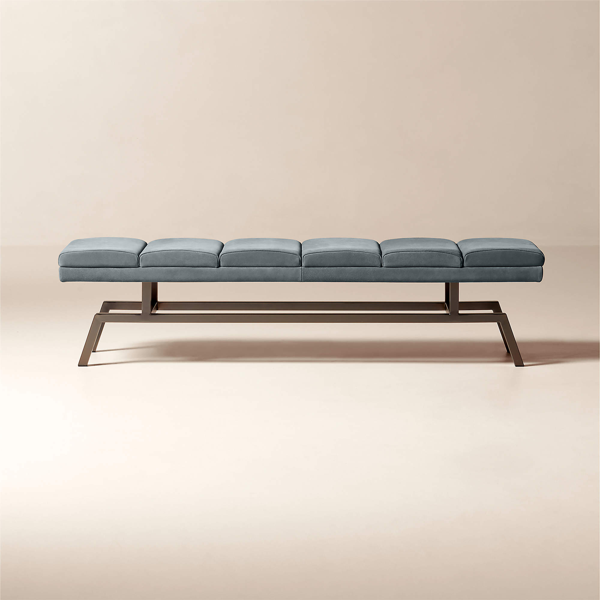 Stratford 65" Silver Blue Suede and Metal Bench + Reviews | CB2 | CB2