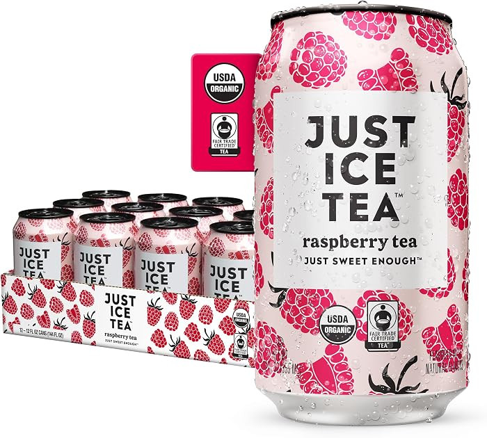Just Ice Tea, Raspberry Flavored Black Iced Tea, 12-Pack (12oz Cans), USDA Certified Organic, Low... | Amazon (US)