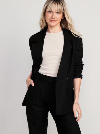 Double-Breasted Linen-Blend Suit Blazer for Women | Old Navy (US)