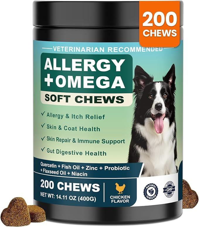 Dog Allergy Chews Omega 3 is Human,Itch Relief Multivitamin Medicine for Dogs Itching Skin Relief... | Amazon (US)