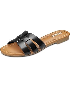 ATHMILE Sandals Womens Dressy Summer Flat Womens Open Round Toe Flats Slides Sandals for Casual P... | Amazon (US)